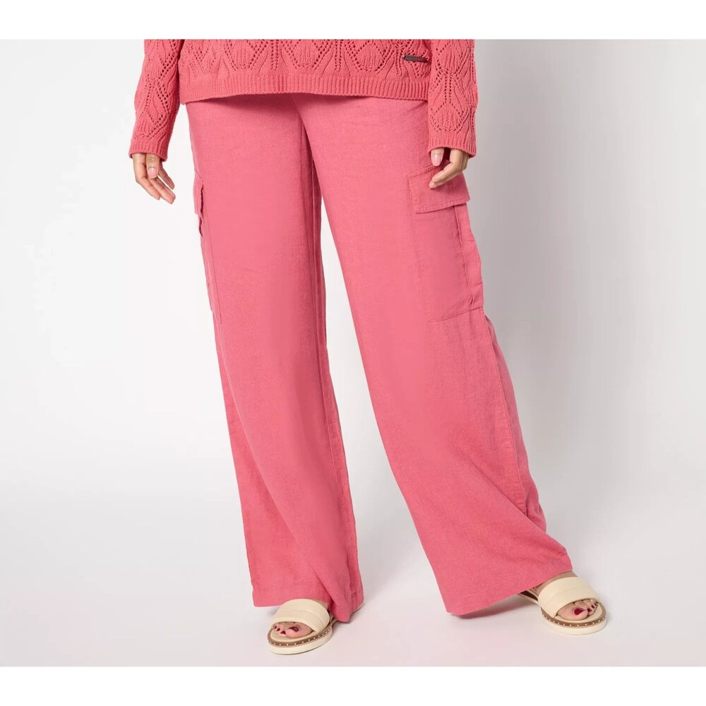 Peace Love World Boheme Regular Cargo Linen Pant Dark Rose Sz Small